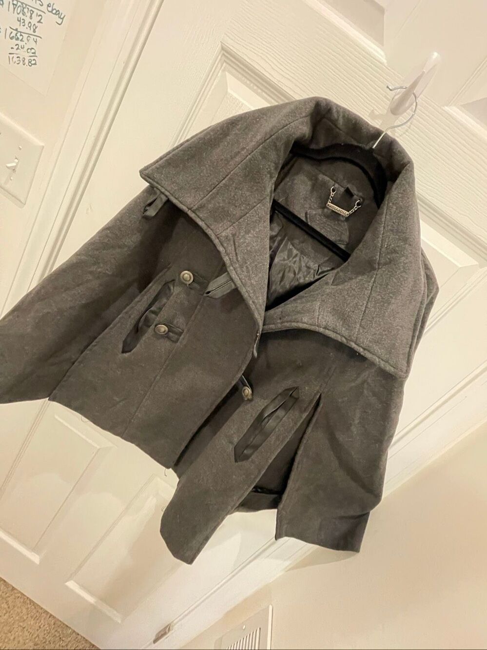 Jou Jou Women’s Wool Blend Peacoat Gray Double Breasted Coat Size M